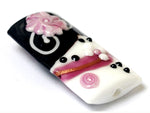11808203 D - Black & White w/Pink Flower Kalera Focal Bead