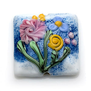 11809404 - Blue w/Pink Raised Flower Pillow Focal Bead