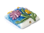 11809404 - Blue w/Pink Raised Flower Pillow Focal Bead