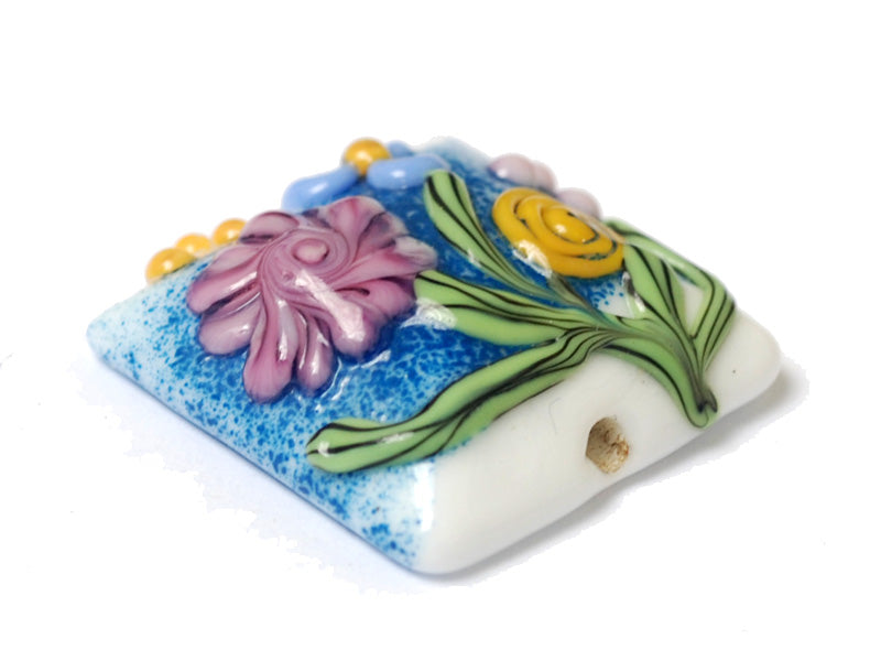 11809404 - Blue w/Pink Raised Flower Pillow Focal Bead
