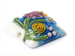 11809404 - Blue w/Pink Raised Flower Pillow Focal Bead