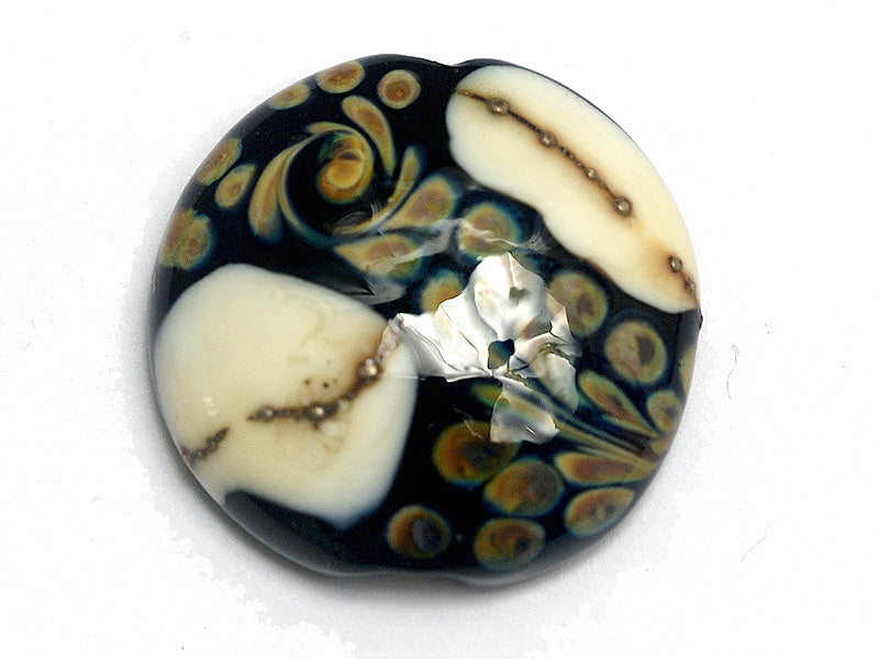 11809402 - Blue w/Pink Raised Flower Lentil Focal Bead