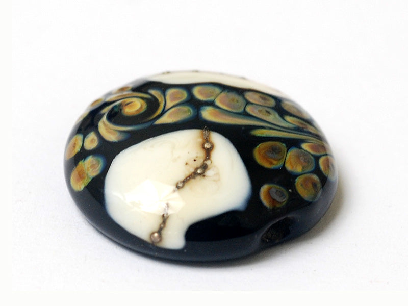 11809402 - Blue w/Pink Raised Flower Lentil Focal Bead