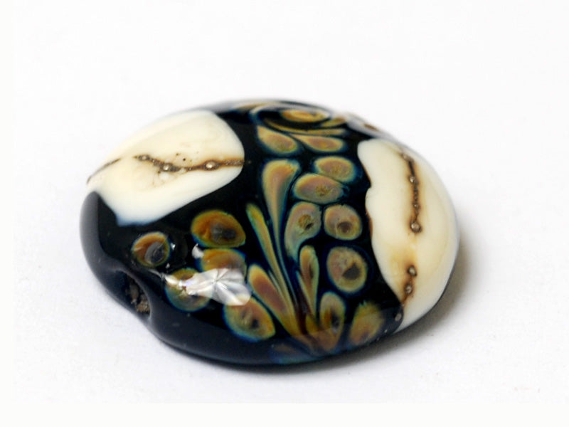 11809402 - Blue w/Pink Raised Flower Lentil Focal Bead