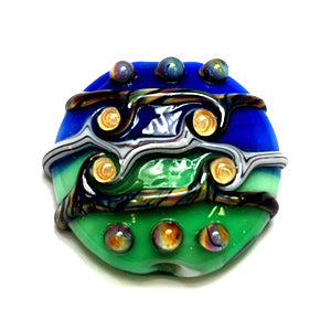 11810802 - Green & Blue w/Yellow Strips Lentil Focal Bead