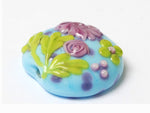 11811402 - Blue w/Pink Flower Lentil Focal Bead