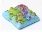 11811404 - Blue w/Pink Flower Pillow Focal Bead