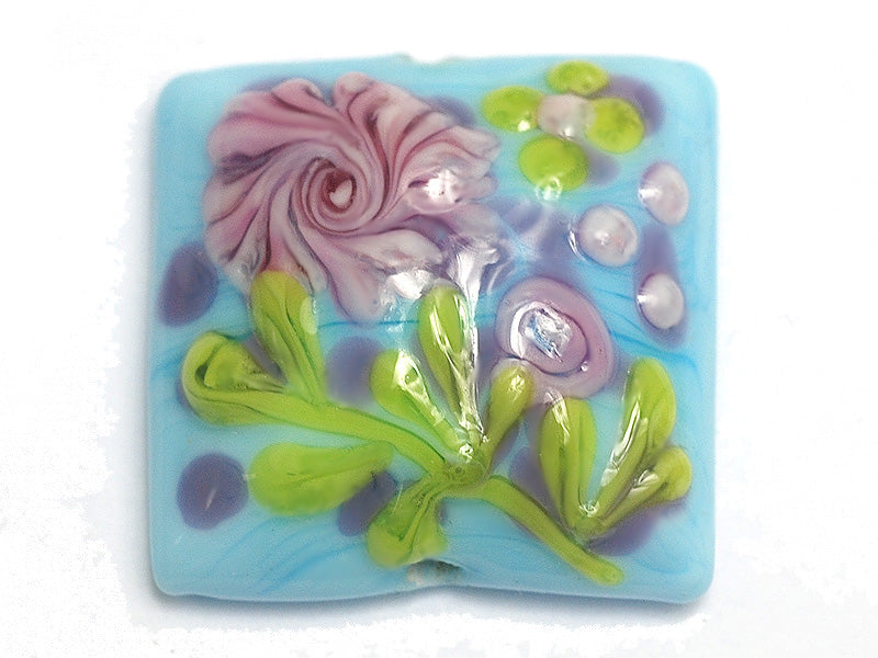 11811404 - Blue w/Pink Flower Pillow Focal Bead