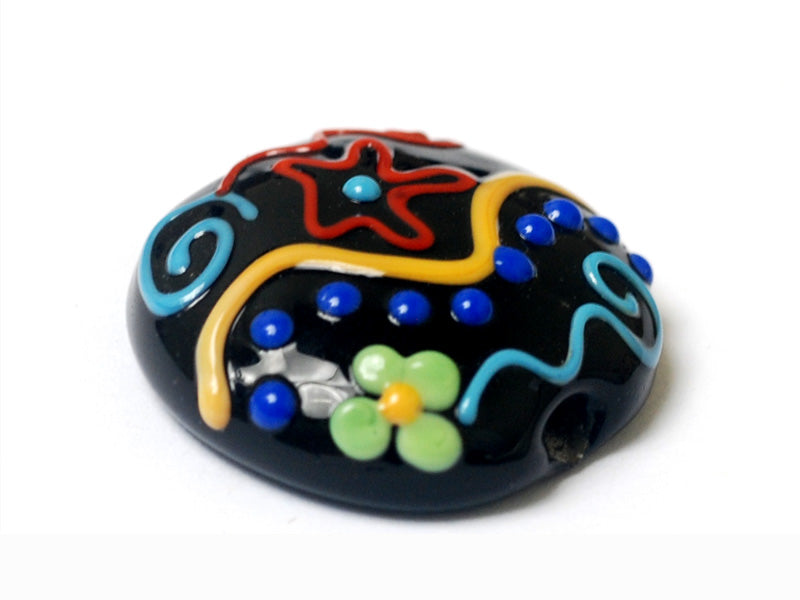 11812102 - Black Based Fiesta Lentil Focal Bead