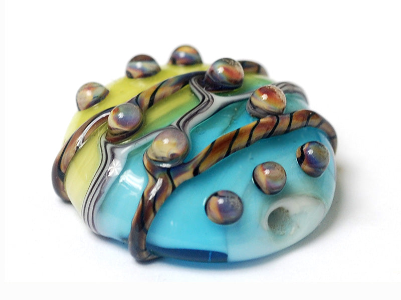 11812202 - Blue & Green Stripe Lentil Focal Bead