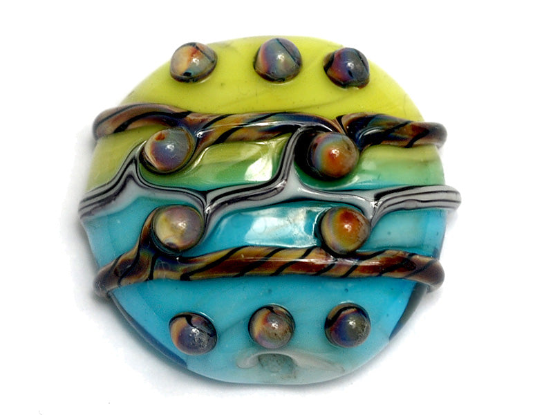 11812202 - Blue & Green Stripe Lentil Focal Bead