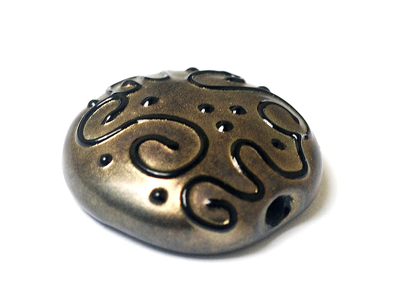 11813402 - Golden Pearl Surface w/Black Lentil Focal Bead