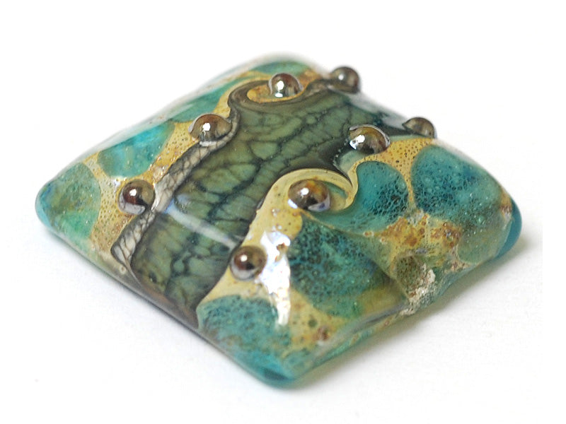11813804 - Ocean Blue w/Silver Foil Pillow Focal Bead