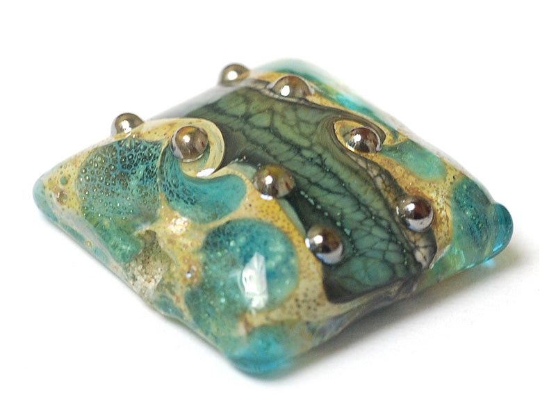 11813804 - Ocean Blue w/Silver Foil Pillow Focal Bead