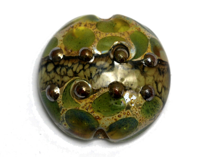 11813902 - Green w/Silver Foil Lentil Focal Bead
