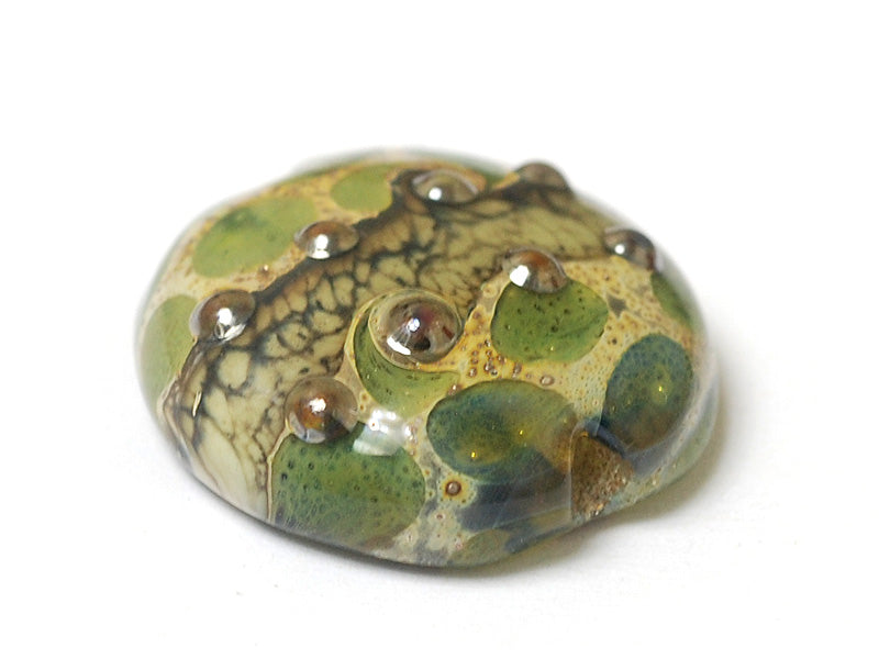 11813902 - Green w/Silver Foil Lentil Focal Bead