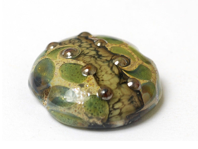 11813902 - Green w/Silver Foil Lentil Focal Bead