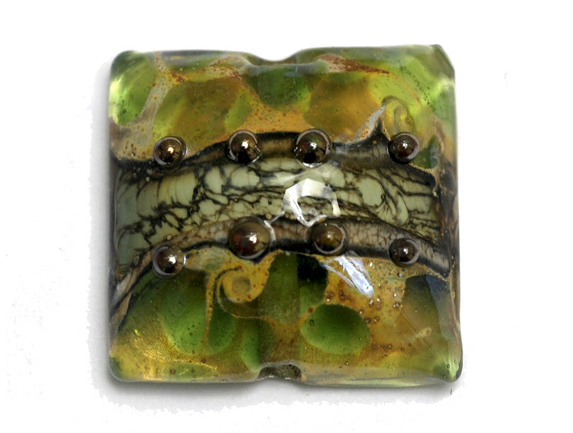 11813904 - Green w/Silver Foil Pillow Focal Bead
