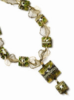 10503404 Necklace using Green w/Silver Foil Pillow Beads