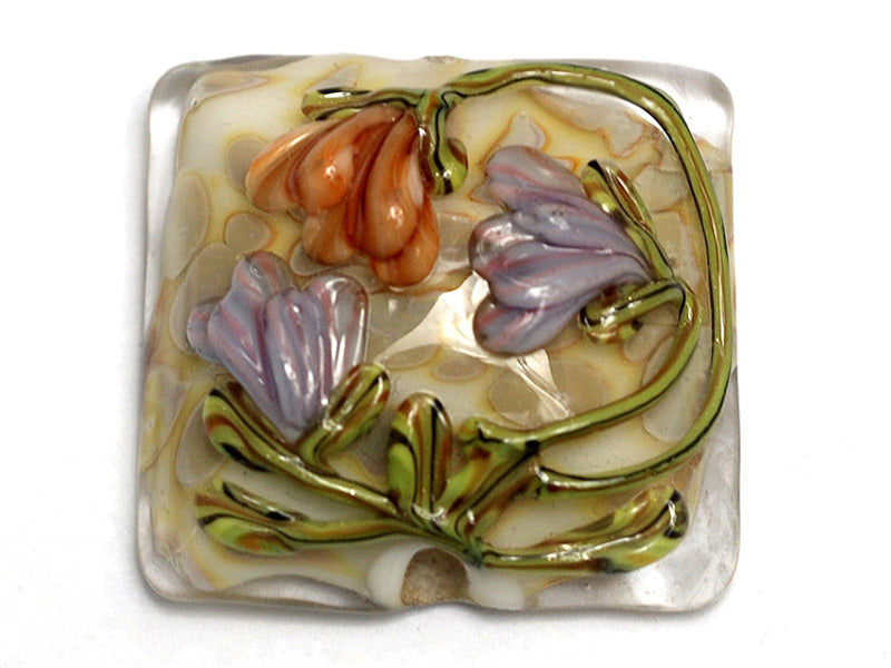 11815004 - Light Pink w/Orange Floral Pillow Focal Bead