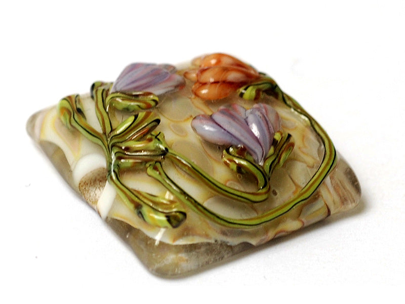 11815004 - Light Pink w/Orange Floral Pillow Focal Bead