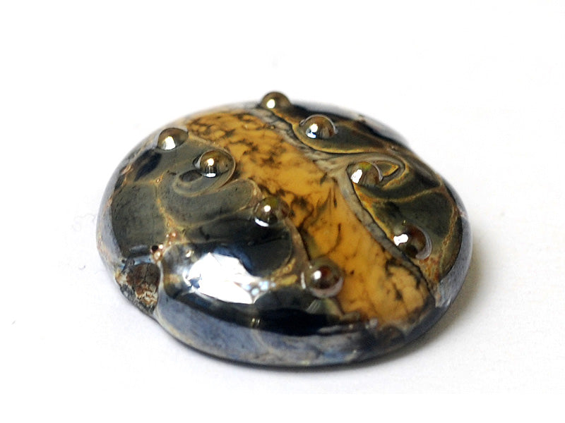 11815202 - Black w/Yellow Silver Foil Lentil Focal Bead
