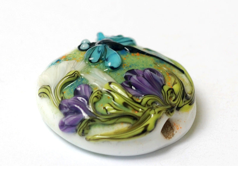 11816602 - Blue Dragonfly w/Purple Flora Lentil Focal Bead