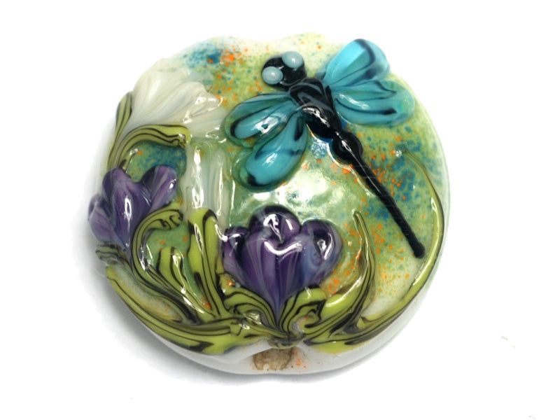 11816602 - Blue Dragonfly w/Purple Flora Lentil Focal Bead