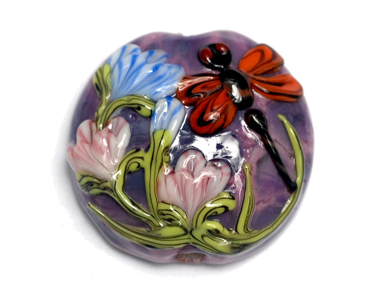 11816702 - Red Dragonfly/Violet Garden Lentil Focal Bead