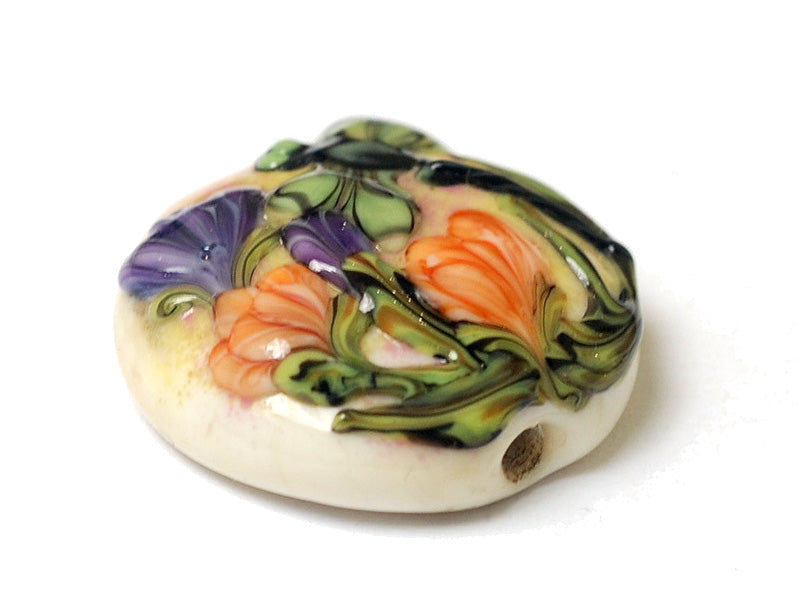 11816802 - Green Dragonfly w/Orange Flora Lentil Focal Bead