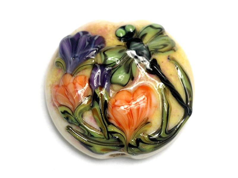 11816802 - Green Dragonfly w/Orange Flora Lentil Focal Bead