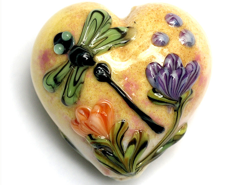11816825 - Green Dragonfly w/Orange Flora Heart (Large)