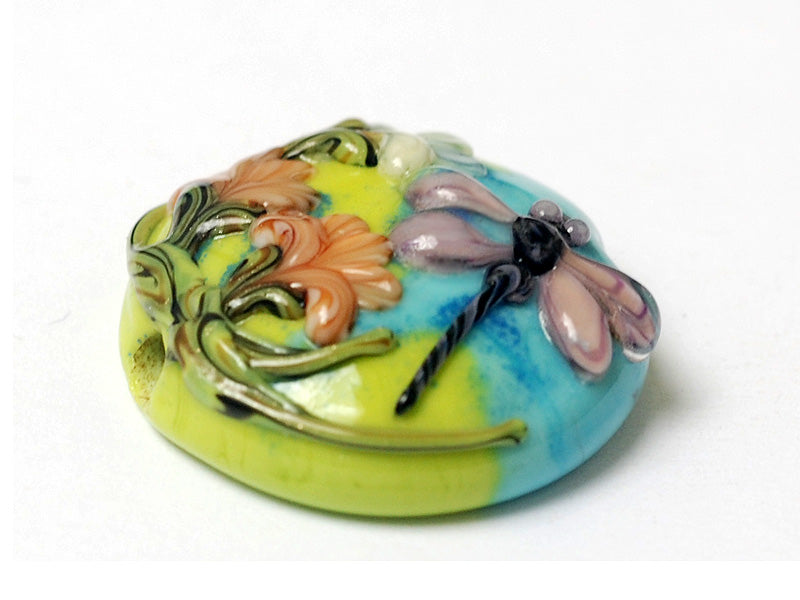 11816902 - Purple Dragonfly w/Orange Flora Lentil Focal Bead