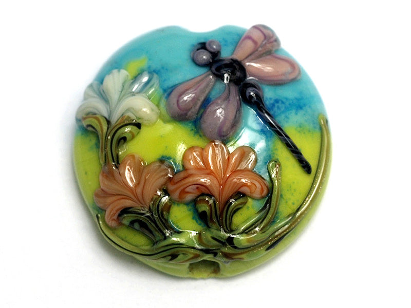 11816902 - Purple Dragonfly w/Orange Flora Lentil Focal Bead