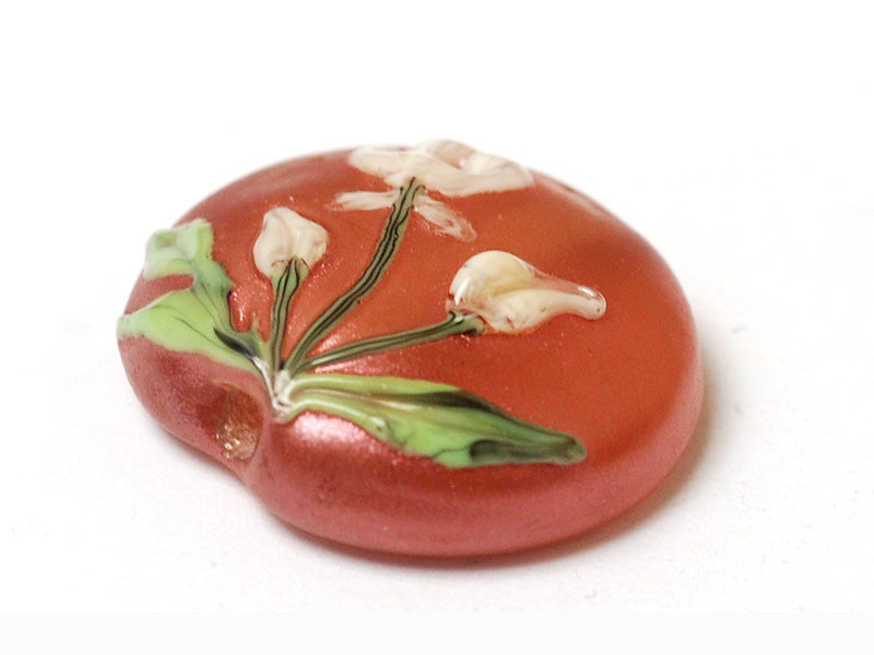 11832502 - Ivory Mist Flower on Coral Lentil Focal Bead