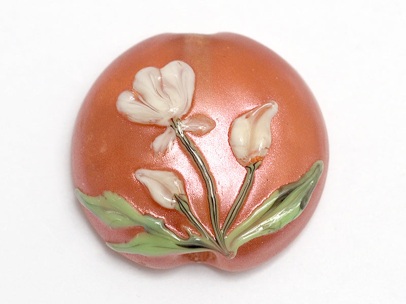 11832502 - Ivory Mist Flower on Coral Lentil Focal Bead