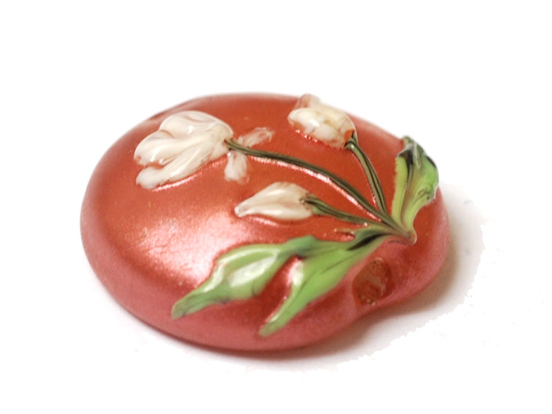 11832502 - Ivory Mist Flower on Coral Lentil Focal Bead