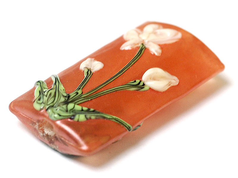 11832503 - Ivory Mist Flower on Coral Kalera Focal Bead