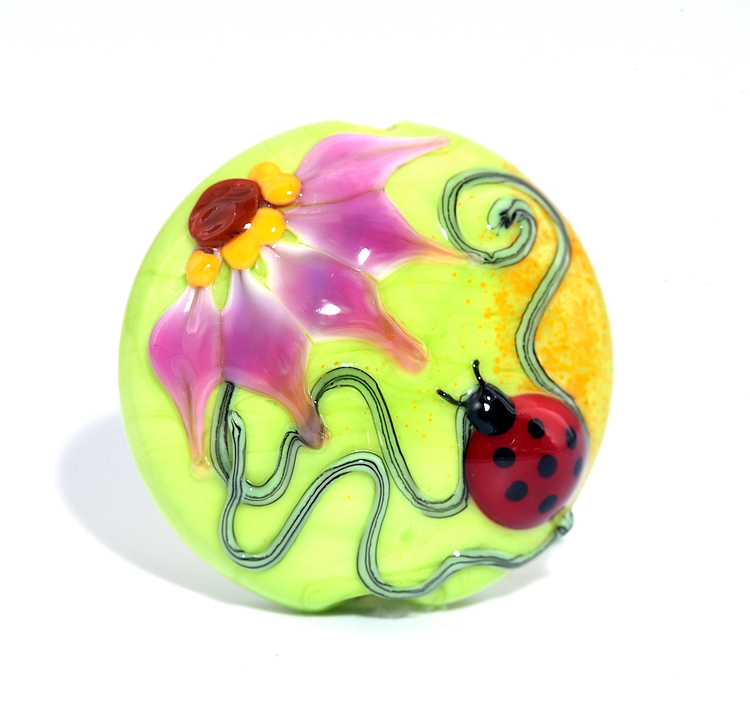 11833102 - Ladybug on Spring Green Lentil Focal Bead