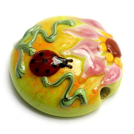 11833102 - Ladybug on Spring Green Lentil Focal Bead