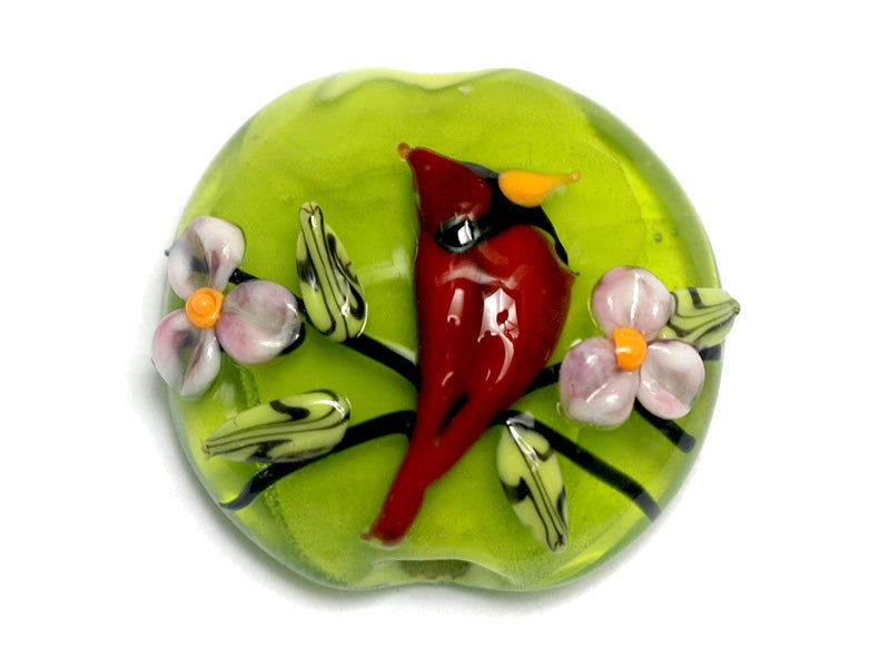 11834402 - Spring Red Cardinal Lentil Focal Bead