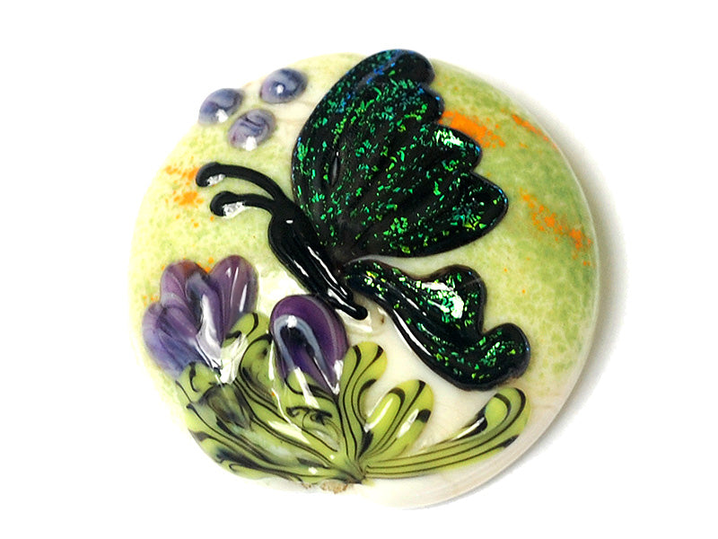 11834902 - Green Sparkle Garden Butterfly Lentil Focal Bead