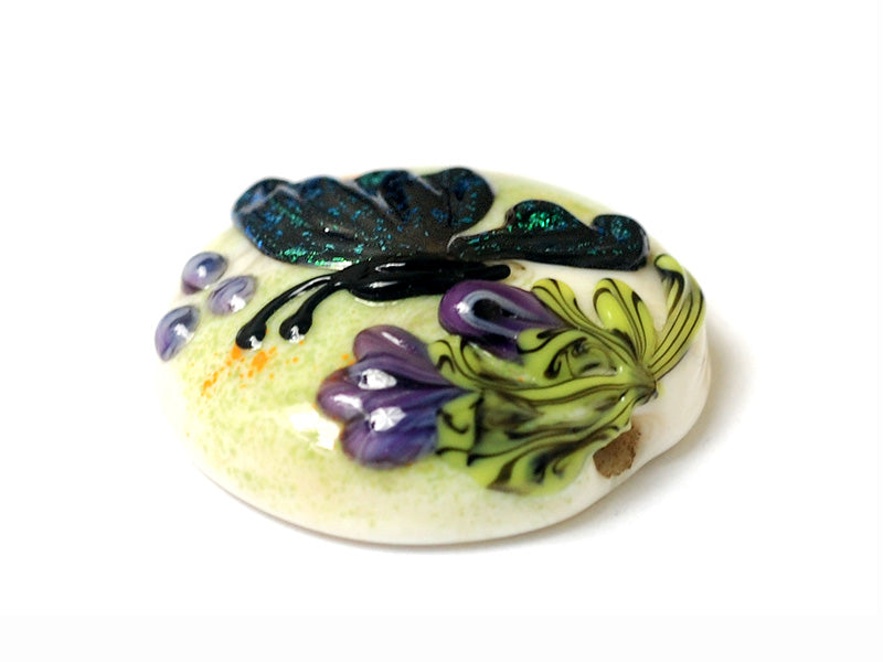 11834902 - Green Sparkle Garden Butterfly Lentil Focal Bead