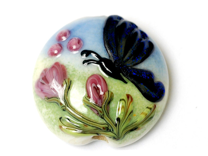 11835002 - Blue Sparkle Garden Butterfly Lentil Focal Bead