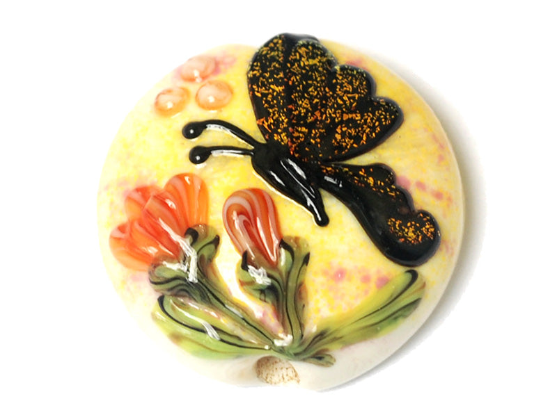 11835102 - Yellow Sparkle Garden Butterfly Lentil Focal Bead