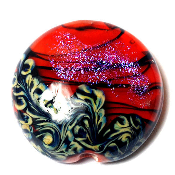 11836602 - Passion Pink Shimmer Lentil Focal Bead
