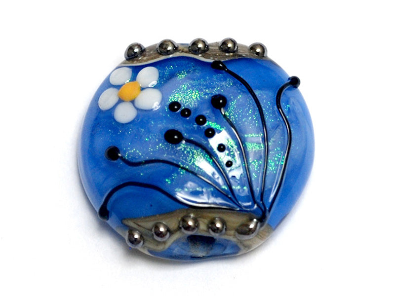 11838402 - Arctic Blue Florals Lentil Focal Bead