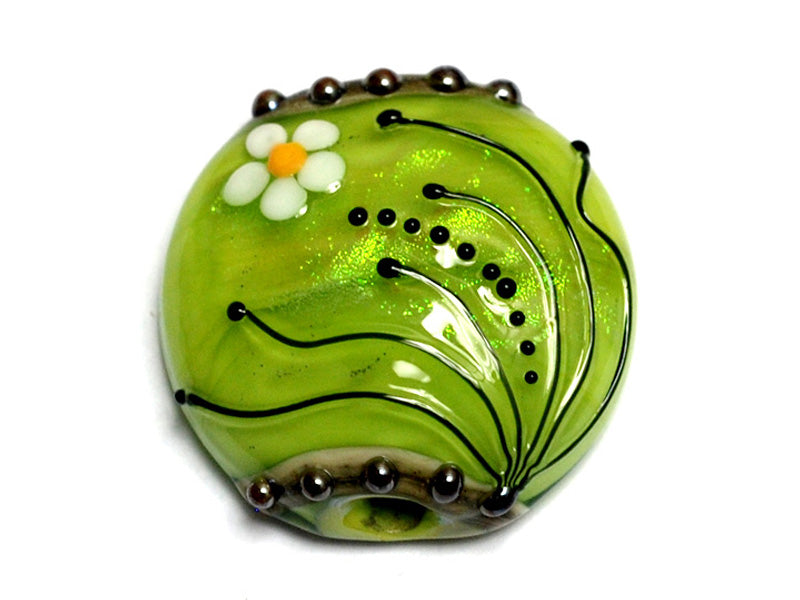 11838502 - Spring Green Florals Lentil Focal Bead