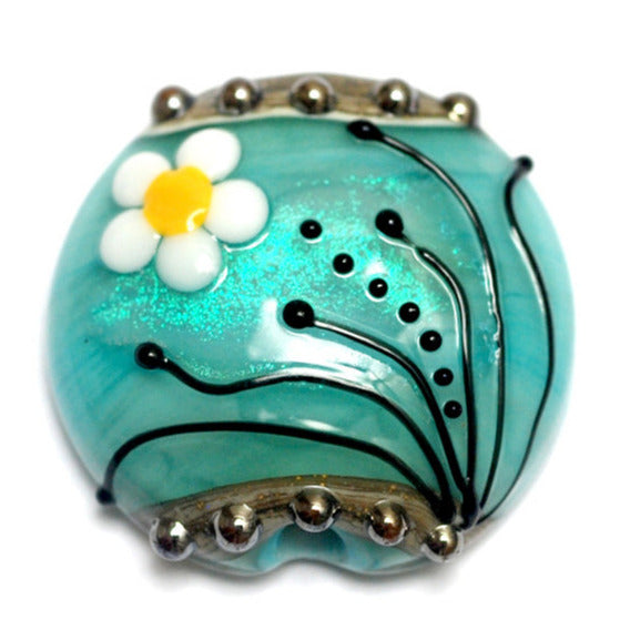 11838602 - Seafoam Florals Lentil Focal Bead
