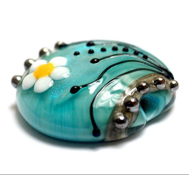 11838602 - Seafoam Florals Lentil Focal Bead